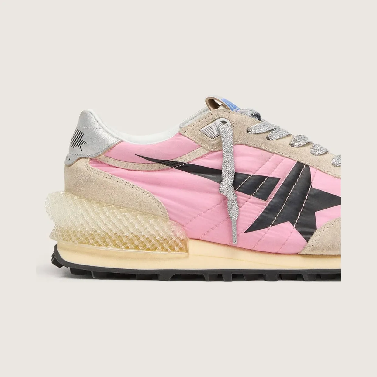 Golden Goose Marathon In Pink Nylon And Beige Suede With Black Printed Star (GWF00684.F006720.25751) (4)