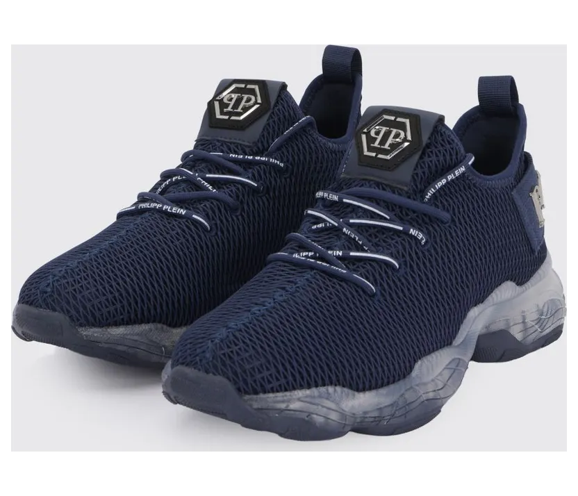 Philipp plein Low-Top Lace-Up Sneakers in Technical Knit Fabric with Logo Blue (UACSUSC0077PTE003N24)