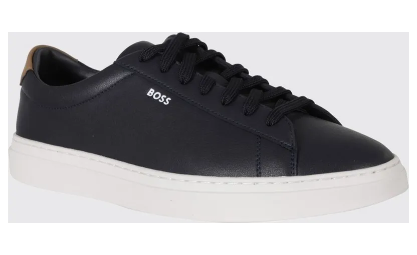Boss Kieran Low-Top Trainers in Smooth Leather with Printed Logo Blue (50552853403)