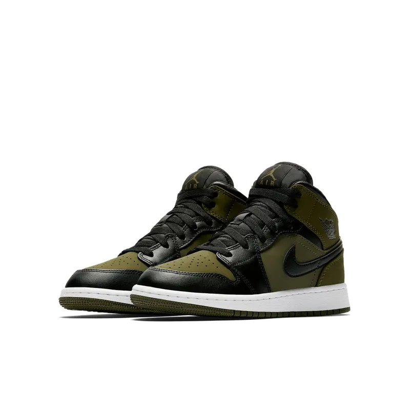 Jordan 1 Mid Olive Canvas Black (GS) Olive Canvas/Black-White (554725-301)
