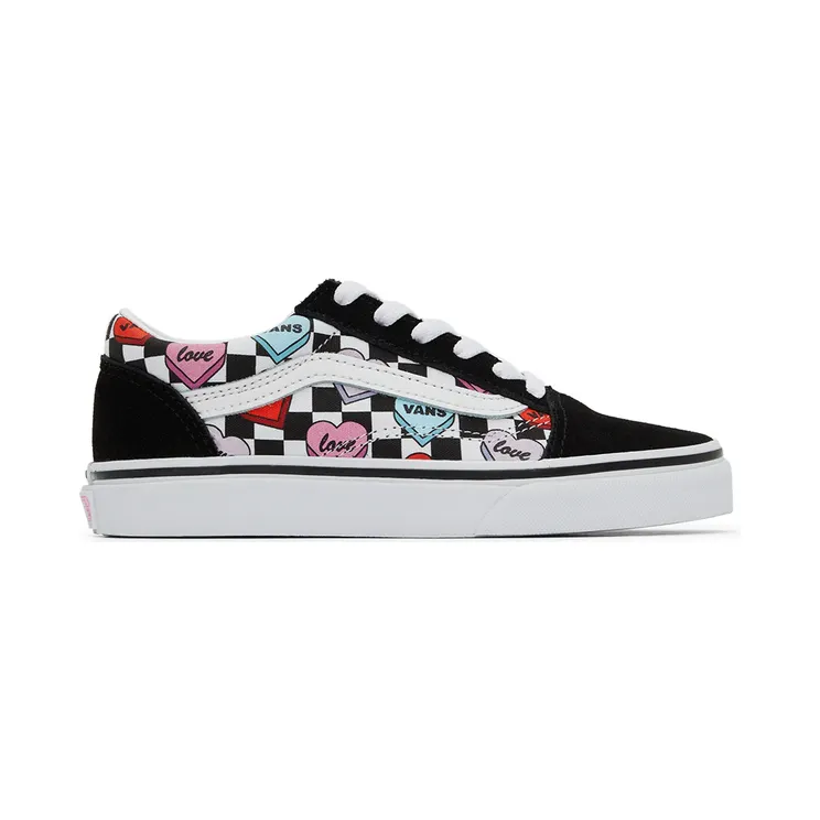 Vans Kids Black & White Candy Hearts Old Skool Little Kids Sneakers (VN0A7Q5FABY1)