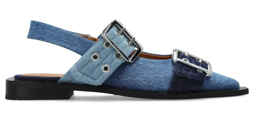 GANNI Jeans-Ballerinas mit Schnalle – Blau (B1020183)