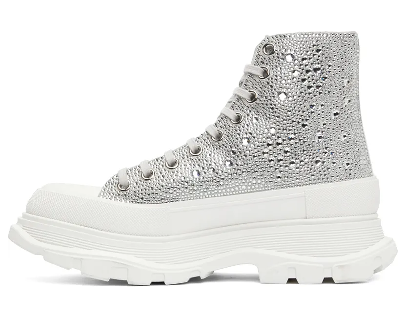 Alexander McQueen Silver Crystal-Cut Suede Sneakers (688538WHCEM) (3)