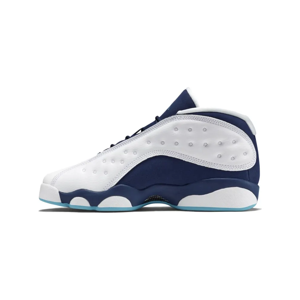 Jordan 13 Retro Low Hornets (GS) White/Metallic Silver-Midnight Navy-Turquoise Blue (310811-107)