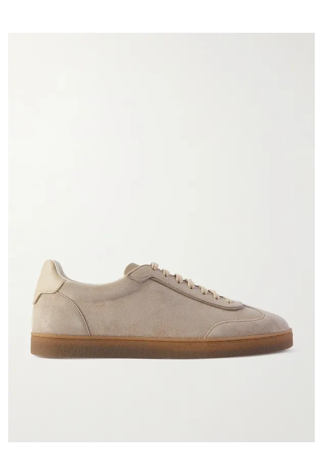 Brunello Cucinelli Leather-Trimmed Suede Taupe (MZUSGGJ336)