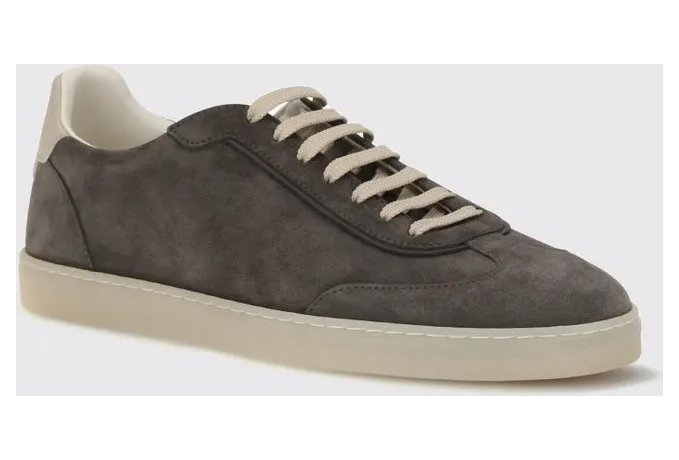 Brunello cucinelli Low-Top Suede Calfskin Trainers with Laminated Logo Charcoal (MZUMGLJ336CNL42)
