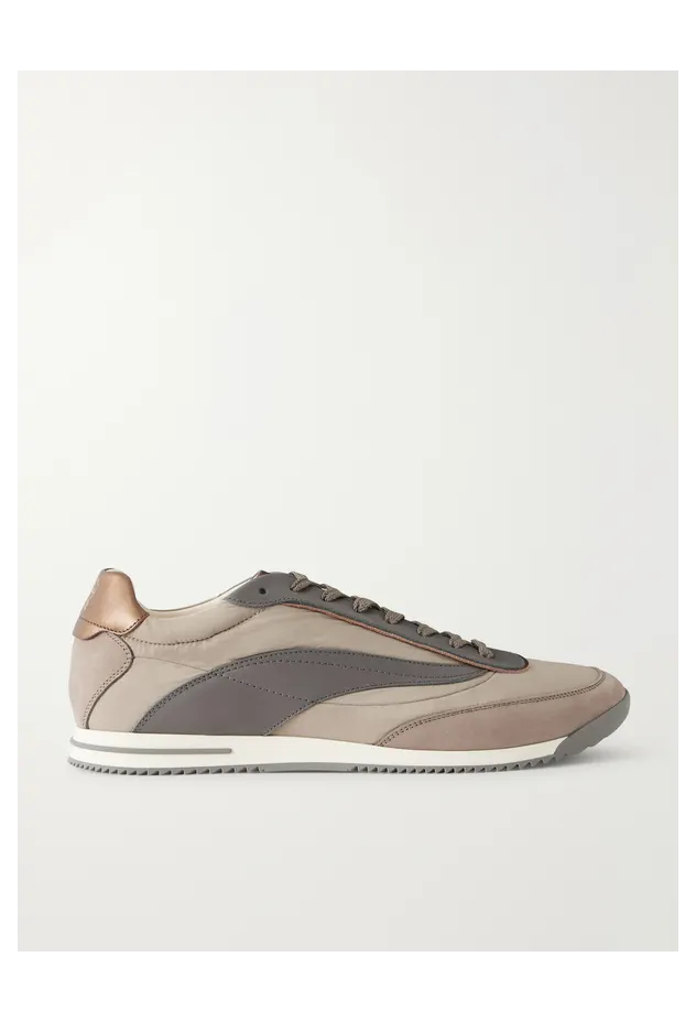 Brunello Cucinelli Suede and Leather-Trimmed Shell Gray (MZUMNGA357)