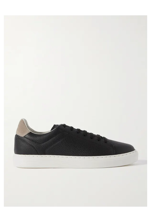 Brunello Cucinelli Suede-Trimmed Full-Grain Leather Black (MZUASBJ264)