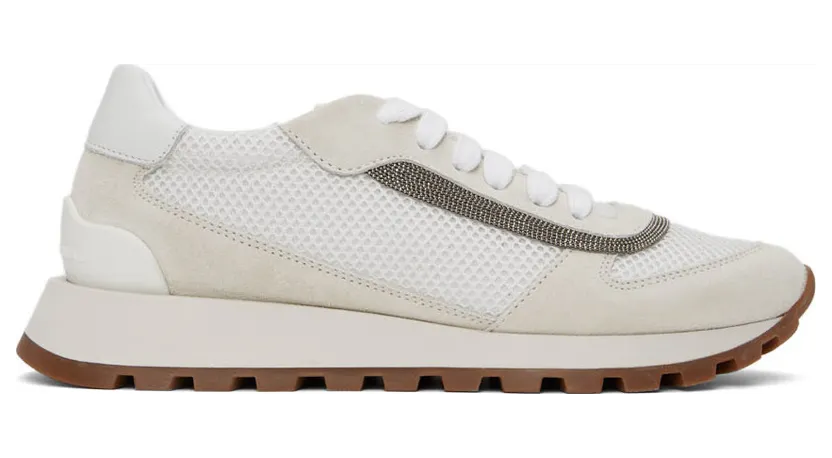 Brunello Cucinelli White & Grey Suede Monili (MZSFG2142)