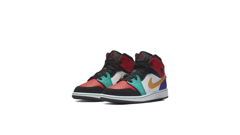 Jordan 1 Mid Bred Multi-Color (GS) White/University Red-Black-Turbo Green (554725-125)