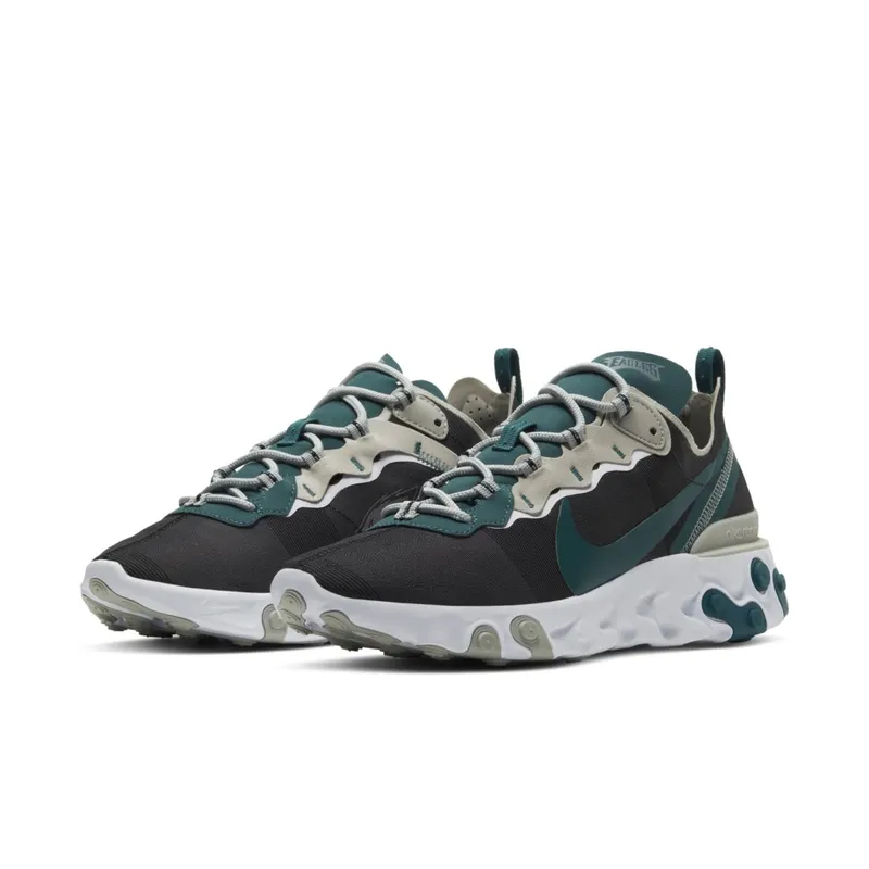 Nike React Element 55 Philadelphia Eagles Black/White-Medium Silver-Sport Teal (CK4877-001)