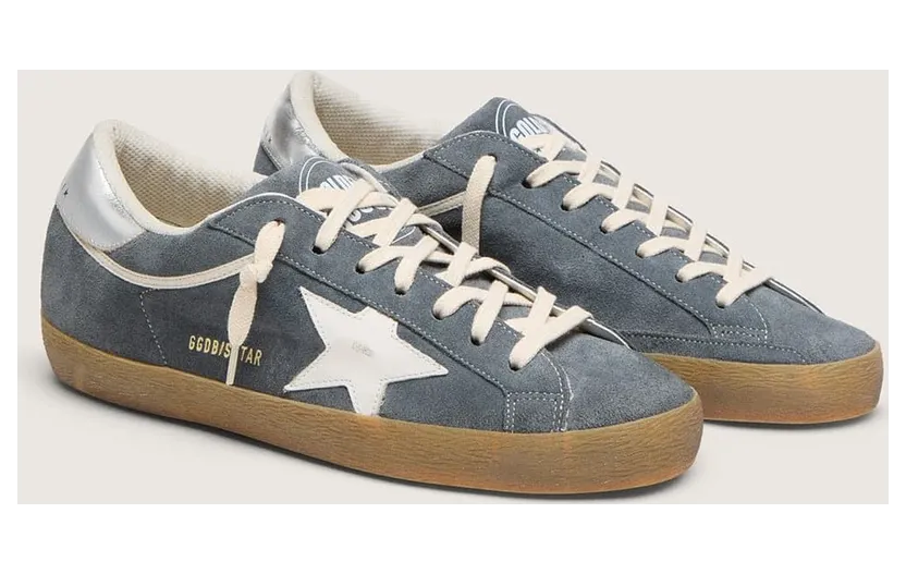 Golden Goose Super-Star In Gray Suede With White Leather Star And Silver Leather Heel Tab (GMF01005.F007875.50966) (2)