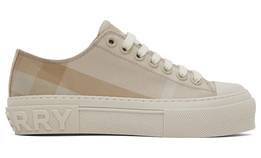 Burberry Beige Cotton Check Low-TopSneakers (8053990)