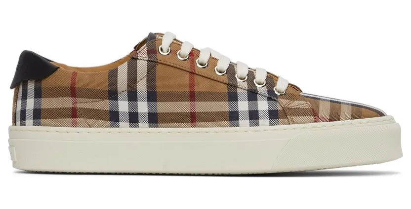 Burberry Brown Check Canvas & Calfskin Sneakers (8048156)