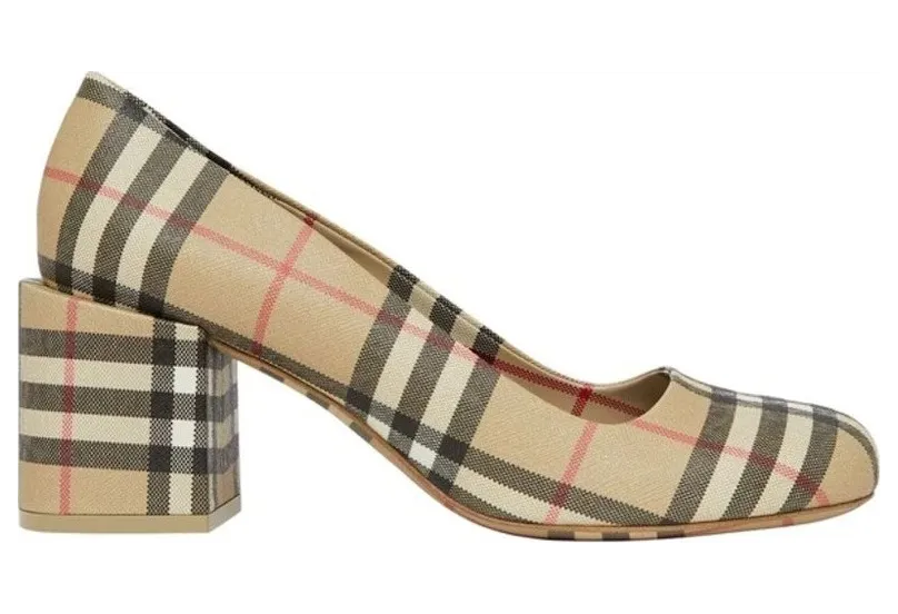 Burberry Joy Vintage Check Block Heel Pumps Beige (8045224)