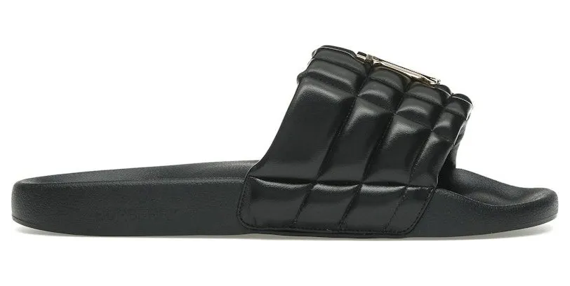 Burberry Monogram Motif Quilted Lambskin Slides Black Gold-tone (8048192)