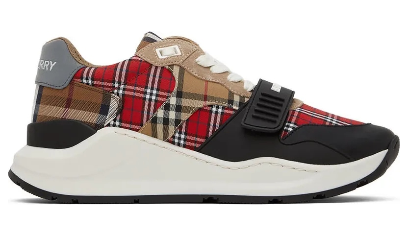 Burberry Red & Beige Ramsey Check Sneakers (8048632)