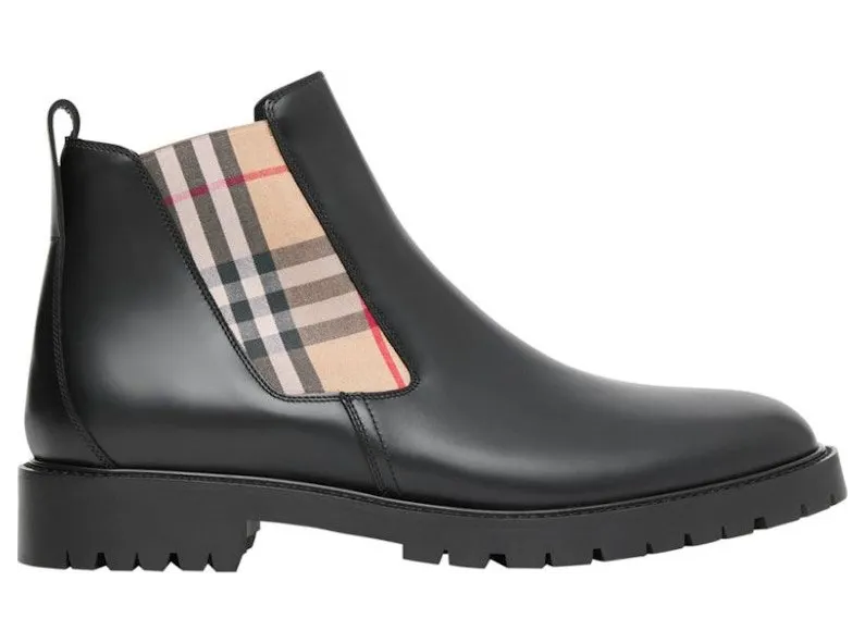Burberry Vintage Check Leather Chelsea Boot Black Beige (8033228)