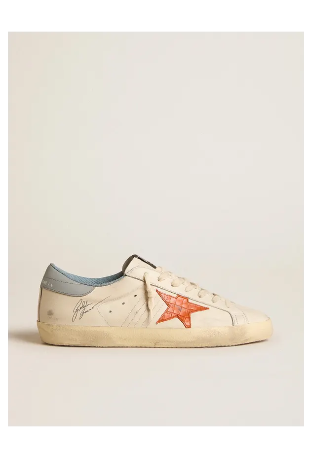 Golden Goose Super-Star With Crocodile-Print Star And Silver-Blue Heel Tab (GMF00101.F005995.82676)