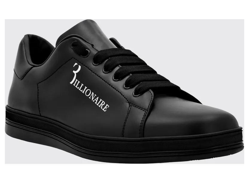 Billionaire Smooth Leather Low-Top Sneakers with Printed Logo and Padded Ankle Black (RABSMSC3792BLE029N02)