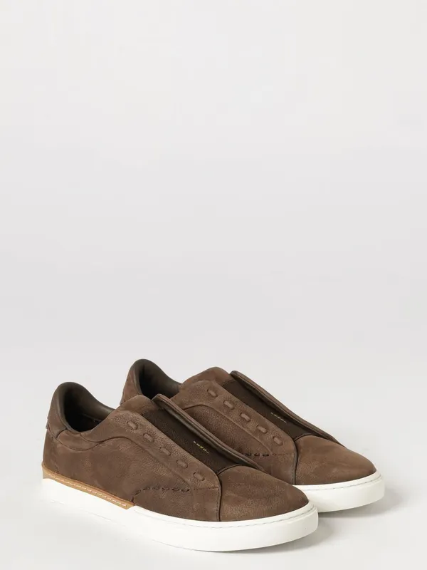 Fendi City Hammered Leather and Nubuck Slip-On with Printed Logo Brown (7E1937AY1XF1WPI)