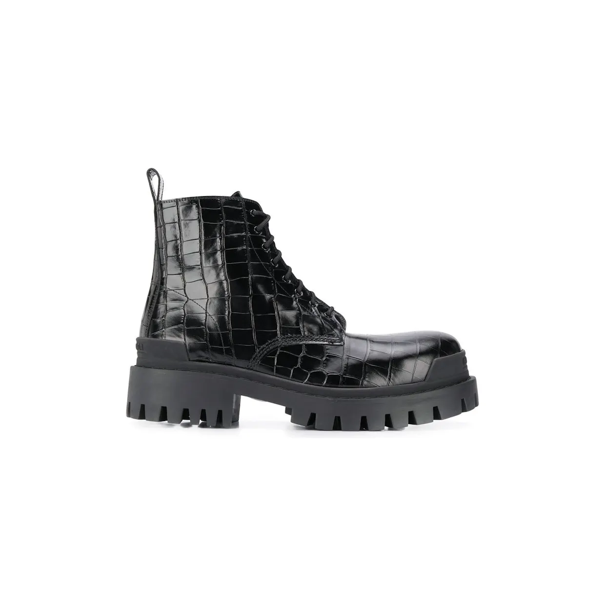 Balenciaga Strike 20mm Croc Embossed Lace Up Boot Black (600911WA9D01000)