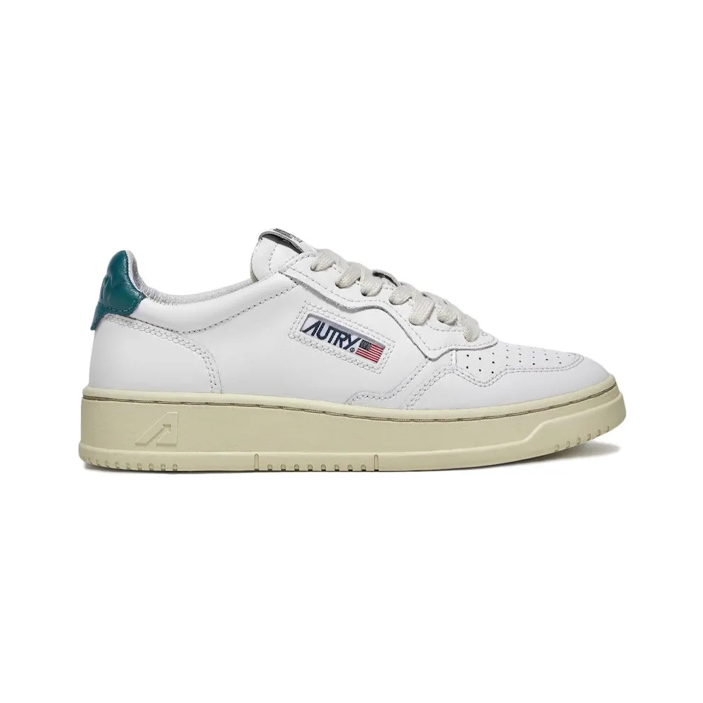 Autry Medalist Leather Low White Petrol Blue (AULM-LL44)