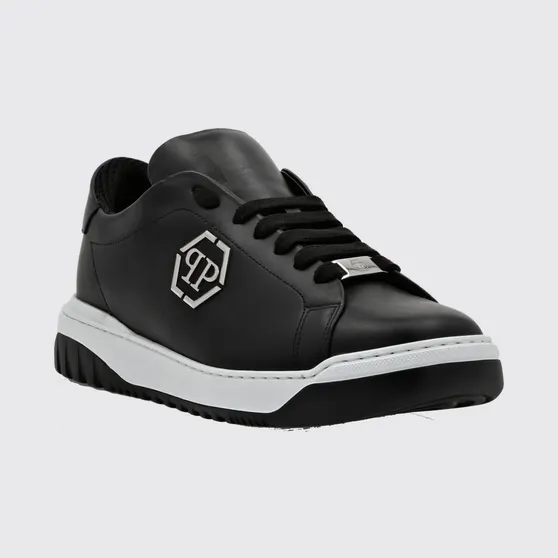 Philipp plein Low-Top Smooth Leather Sneakers with Hexagon Logo and Monogram Black (PADSMSC3958PLE005N02)
