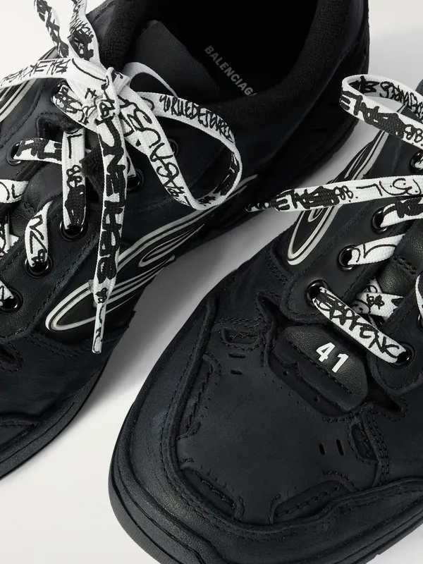 Balenciaga Hamptons Logo-Appliquéd Distressed Leather Black (841765WCURB)