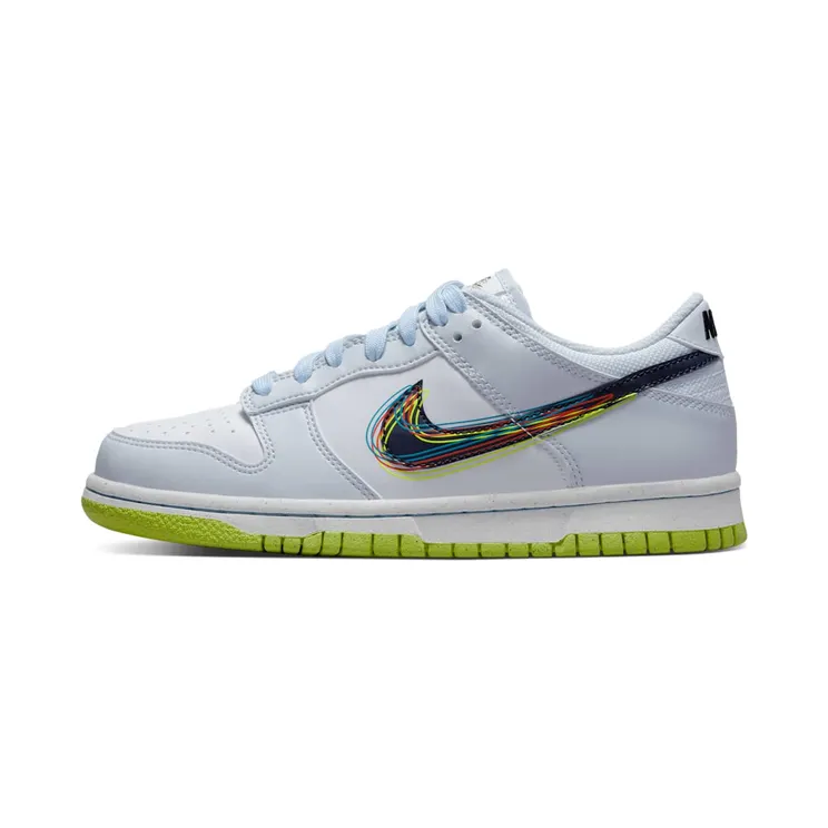 Nike Dunk Low (GS) 3D Swoosh “White / Volt / Football Grey / Blackened Blue” (DV3478-100)