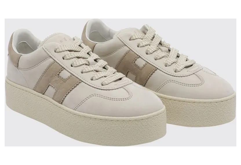 Hogan Cool Nubuck Sneakers with Contrasting H and Platform Sole Beige (HXW6980FB6T6RN0RZS)