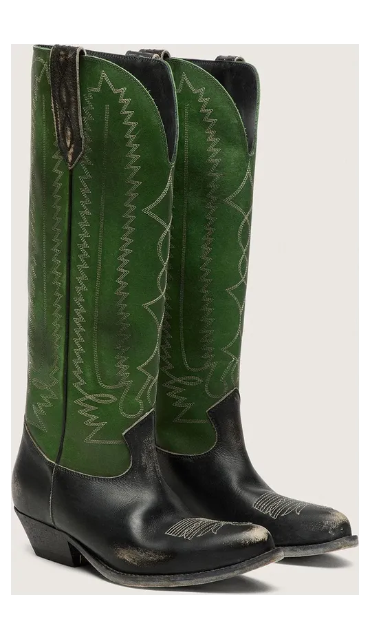 Golden Goose High Wish Star Boots In Black Leather With Green Leather Leg And White Embroidery (GWF01053.F008200.35684) (2)