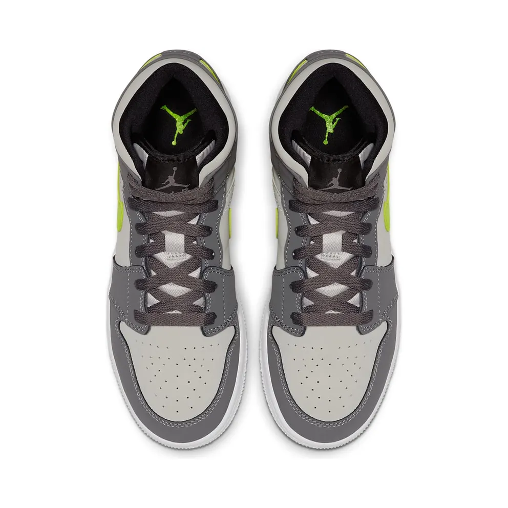 Jordan 1 Mid Gunsmoke Volt (GS) Gunsmoke/Volt-Neutral Grey-White-Black (554725-072)