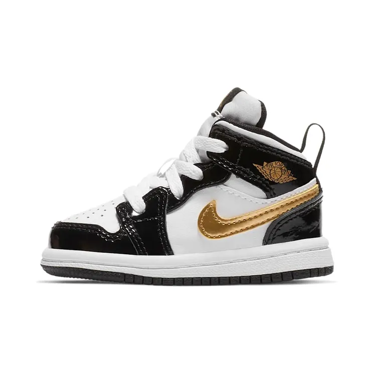 Jordan 1 Mid Patent Black White Gold (TD)