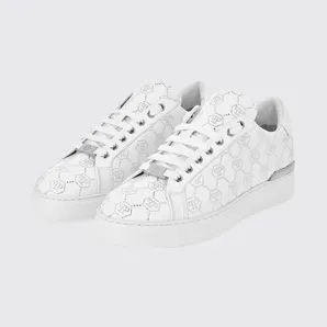 Philipp plein Leather Sneakers with Rhinestone Hexagon White (AAESUSC0866PLE005N01)