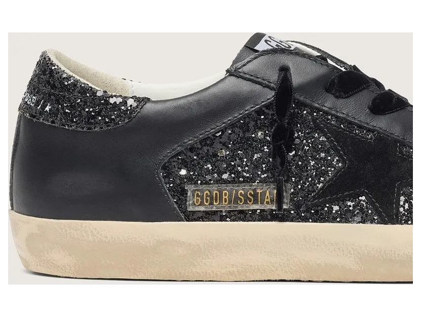 Golden Goose Super-Star In Black Glitter With Black Suede Star And Leather Inserts (GWF00103.F006679.90100) (5)