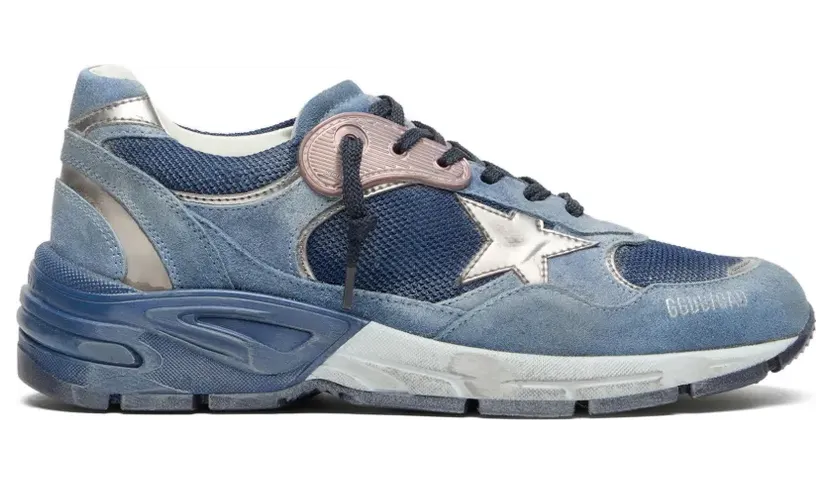 Golden Goose Dad-Star Sneakers mit Mesh und Wildleder an Zehen, Zunge, Ferse und Sporn sowie biobasiertem Stern – Blau (GWF00884F008876)