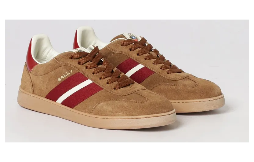 Bally Suede Low-Top Sneakers with Bicolor Stripes and Laminated Logo Tobacco (MSK0GLSU013U8O1)