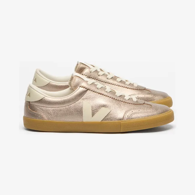 Veja Volley Laminated Leather Sneakers with Contrast Logo Bronze (VO2021875)