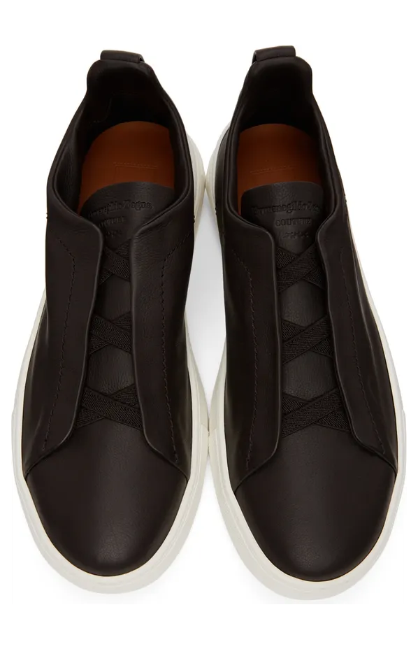 Ermenegildo Zegna Brown Soft Leather Triple Stitch Sneakers (LHOTA-A5207X) (5)
