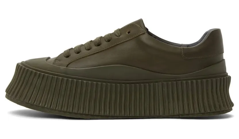 Jil Sander Khaki Leather Platform Sneakers (JS32108A_13032) (3)
