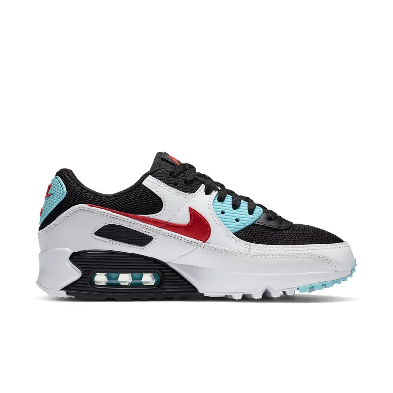 Nike Air Max 90 Aqua Red White Black (W) Summit White/Bleached Aqua-Black-Chile Red (DA4290-100)