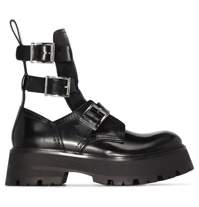 Alexander McQueen Buckled Ankle Boot Black (700078WIC631081)