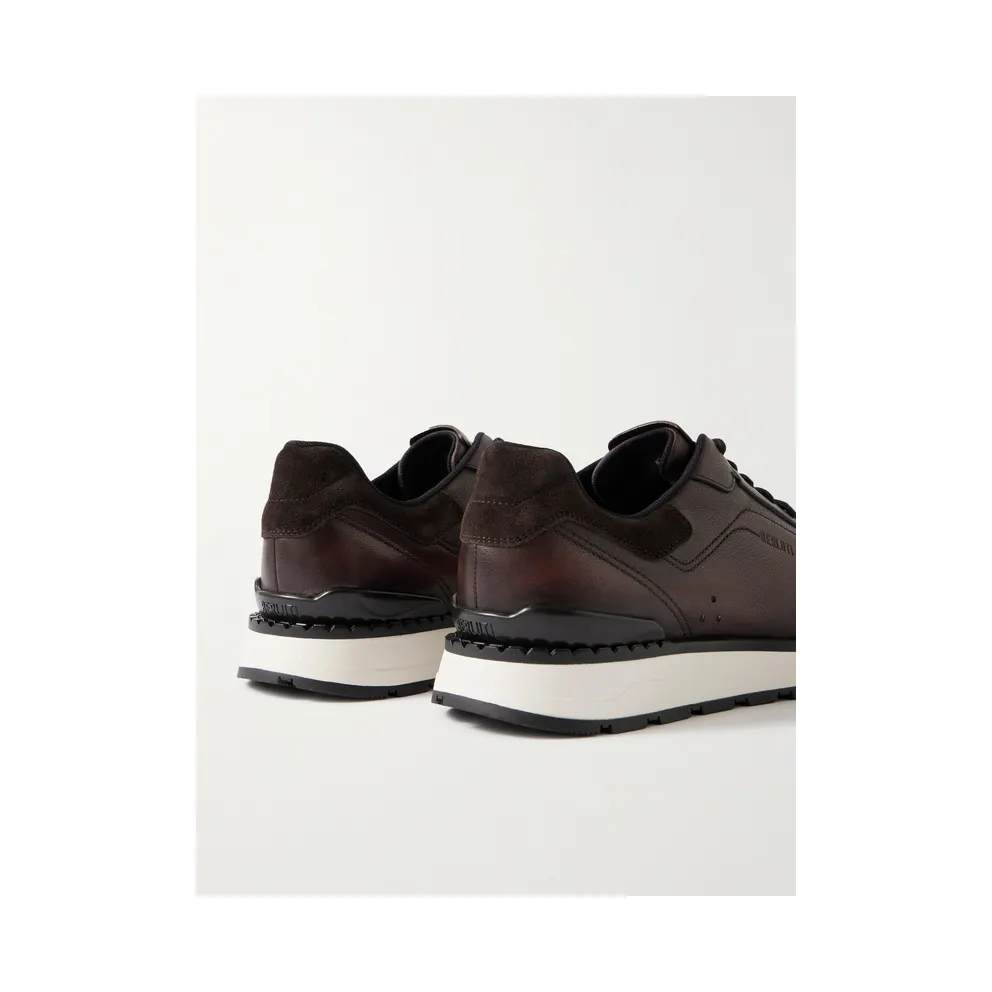 Berluti Fast Track Suede-Trimmed Full-Grain Venezia Softy Leather Brown (S6377-001)