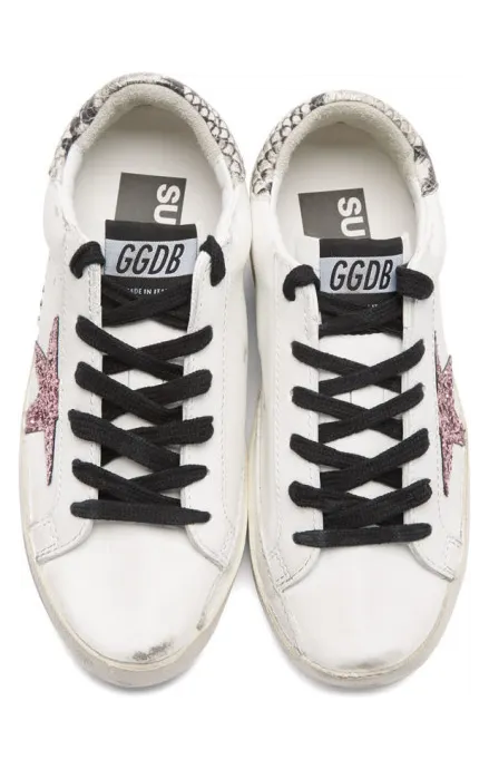 Golden Goose White Glitter Star Snakeskin Superstar Sneakers (G35WS590.R56) (4)