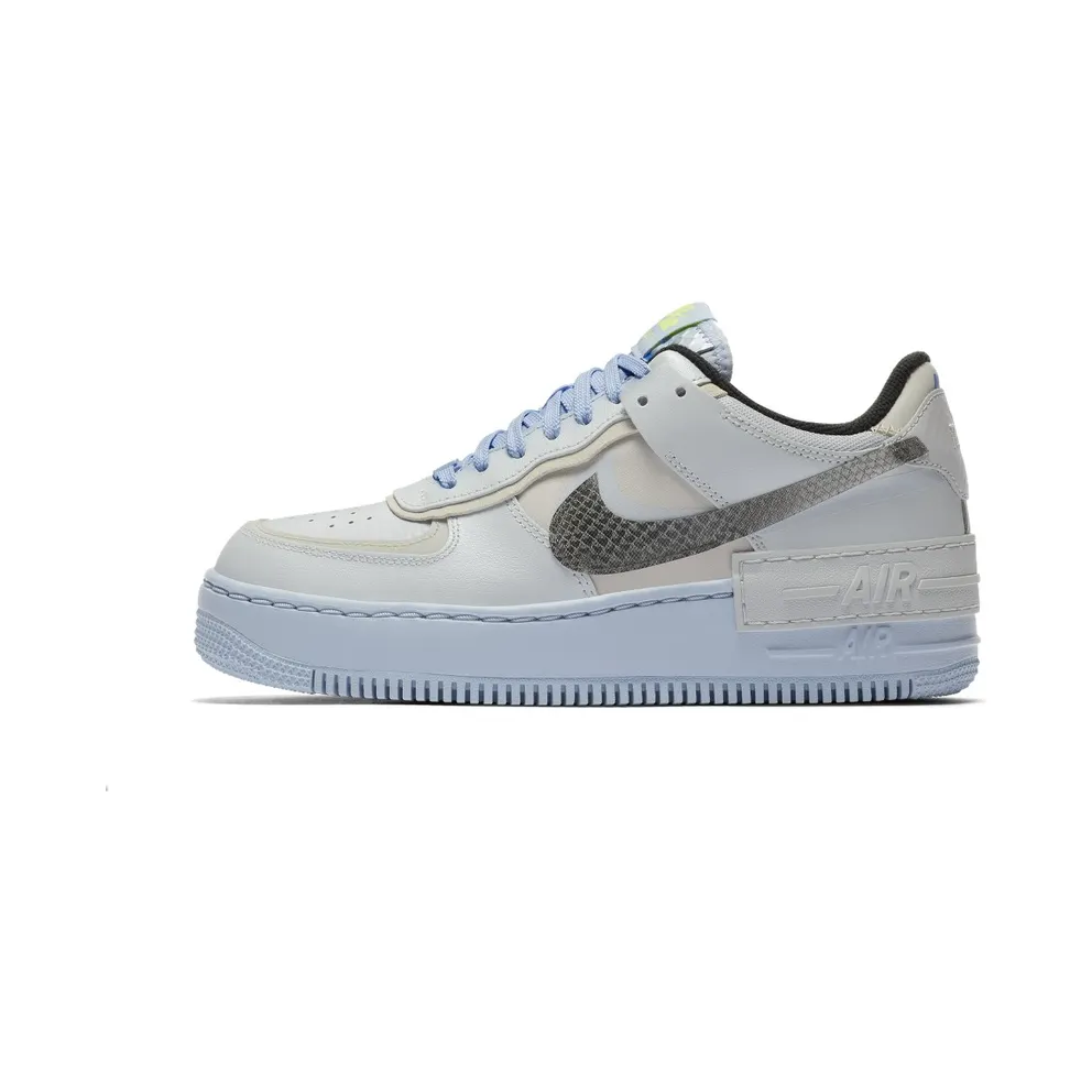 Nike Air Force 1 Shadow Pure Platinum Snakeskin Blue (W) Pure Platinum/Light Bone-Hydrogen Blue-Smoke Grey (CV3027-001)