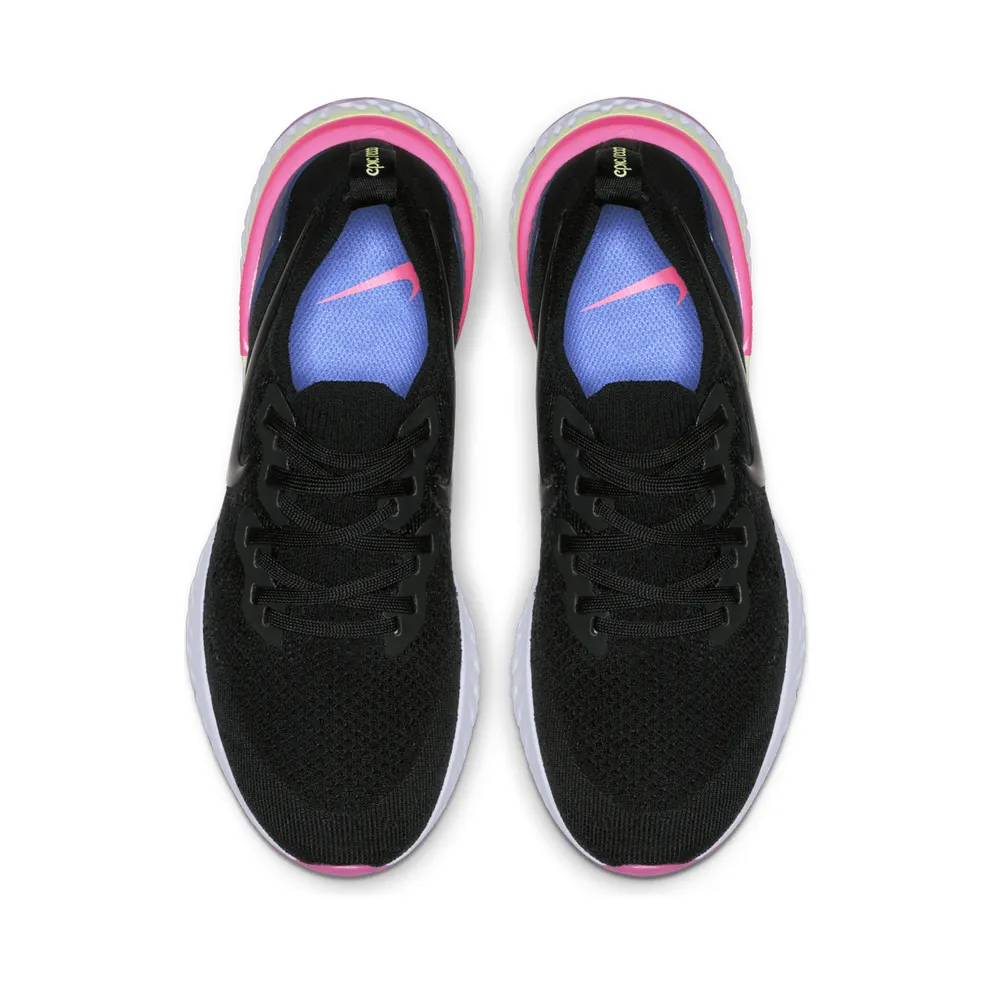 Nike Epic React Flyknit 2 Black Sapphire Hyper Pink (W) Black/Black-Sapphire-Lime Blast-Hyper Pink-Blue Tint (BQ8927-003)