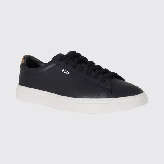 Boss Kieran Low-Top Trainers in Smooth Leather with Printed Logo Blue (50552853403)