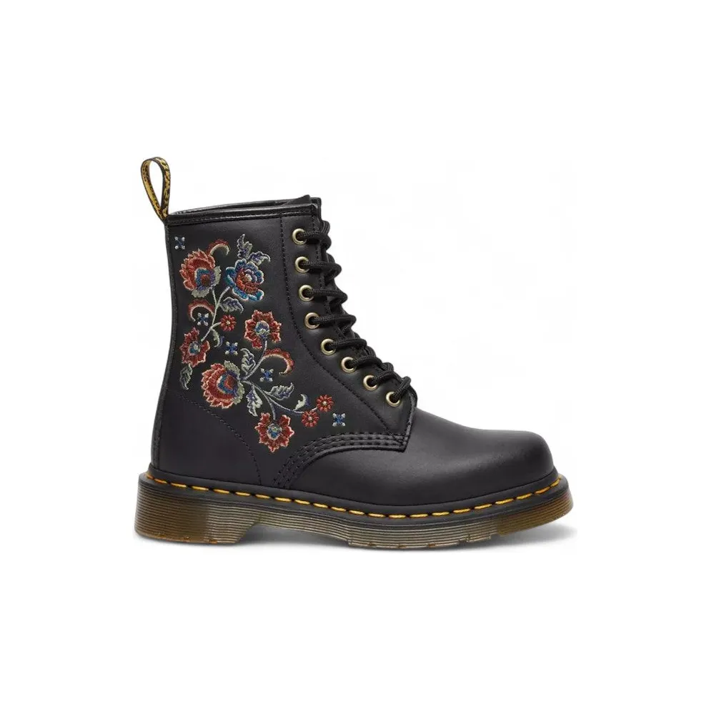 Dr. Martens 1460 Vonda Genix Nappa Leather Lace Up Boot Black Tavern Floral Stitching (41954001)