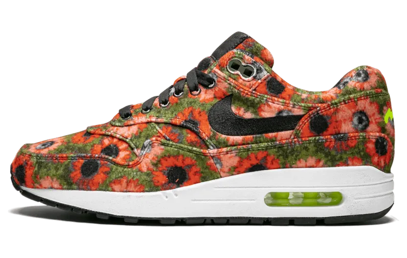Nike Air Max 1 Premium SE ‘Floral Mowabb’ Black/Black/Flash Crimson/Faded Spruce (858876-003)